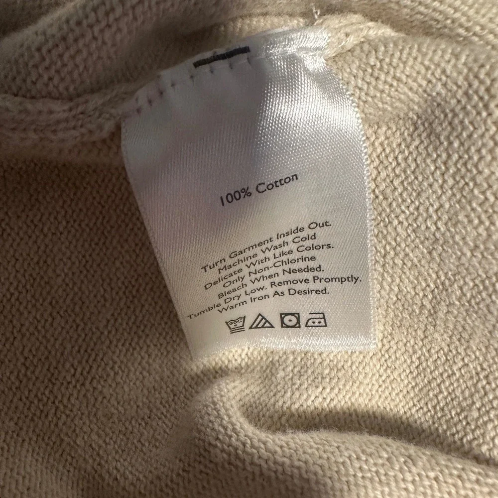 Eddie Bauer Quarter Zip Sweater Ivory Beige XL Striped‎ Pullover Cotton Casual